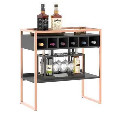 Aparador Adega Barcelona Preto/cobre Com Prateleira E Nichos Para Vinhos