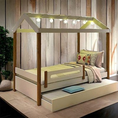 Cama Casa Elisa Branca Com Led, Aux, E 02 Colchões