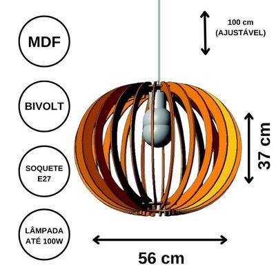 Luminária Teto Tipo Pendente Lua Cheia Mdf - Completa Cor: Marrom