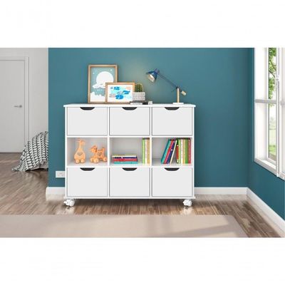 Conjunto Nicho Organizador Zuri 9 Espaços Com Rodízios Branco + 2 Kits 3 Gavetas Brancas