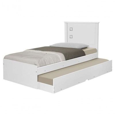 Cama Solteiro Barcelona Branco E Preto Com Cama Auxiliar - Tebarrot