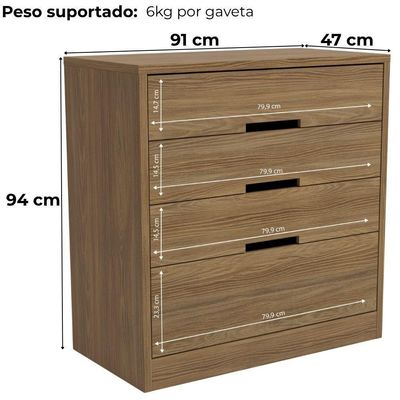 Comoda 4 Gavetas 91 Cm S824 Kappesberg Nogueira