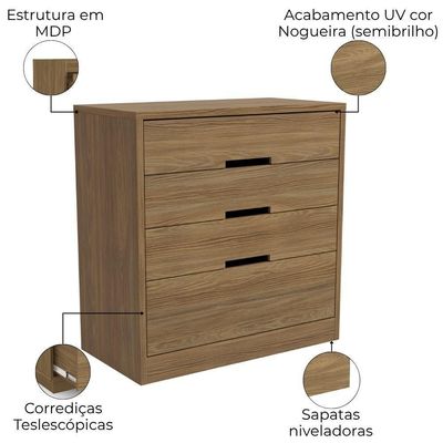 Comoda 4 Gavetas 91 Cm S824 Kappesberg Nogueira