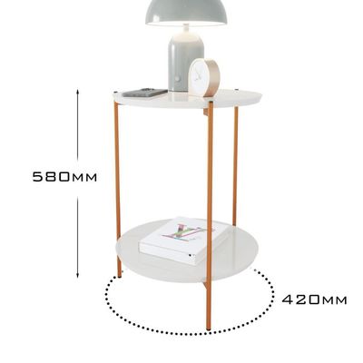 Mesa De Apoio Lateral Duda Off White Com Pés De Ferro Bronze