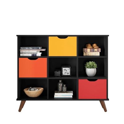 Conjunto Nicho Organizador Zuri 9 Espaços Retrô Preto + Kit 3 Gavetas Coloridas