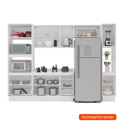 Cozinha Completa com Tampo, Paneleiro e Rodapé Meena 10 Portas 4 Gavetas Azul e Branca