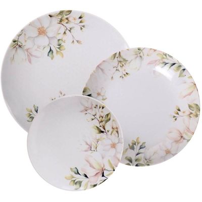 Jogo de Pratos 12 Peças Tramontina Magnólia Porcelana Decorada Fundos Rasos Sobremesa