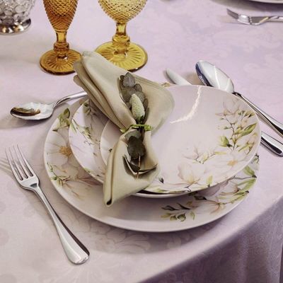 Jogo de Pratos 12 Peças Tramontina Magnólia Porcelana Decorada Fundos Rasos Sobremesa