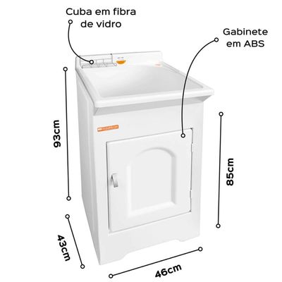 Tanque com Gabinete Lavar Roupas Preto 20L 46x43x93cm Armário Lavanderia Área de Serviço