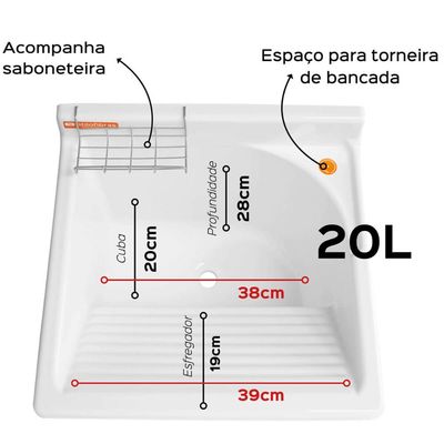 Tanque com Gabinete Lavar Roupas Preto 20L 46x43x93cm Armário Lavanderia Área de Serviço