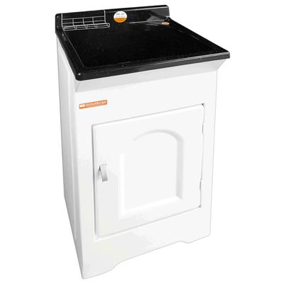 Tanque com Gabinete Lavar Roupas Preto 20L 46x43x93cm Armário Lavanderia Área de Serviço