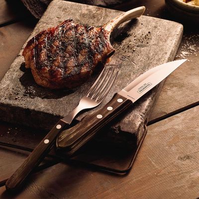 Jogo de Talheres para Churrasco Jumbo Tramontina 12 Peças em Aço Inox Cabo Castanho Polywood