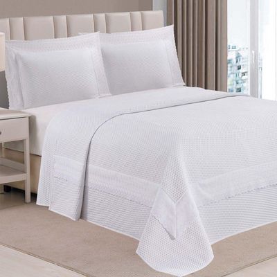 Cobre Leito Casal Encanto Bordado Inglês Percal 3pç 100% Poliéster - Branco