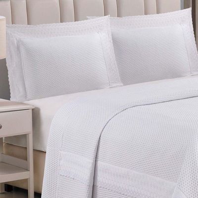 Cobre Leito Casal Encanto Bordado Inglês Percal 3pç 100% Poliéster - Branco