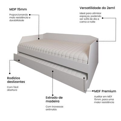 Bicama Cama Auxiliar Americana Luxo Em Mdf Resistente Nobre Branco