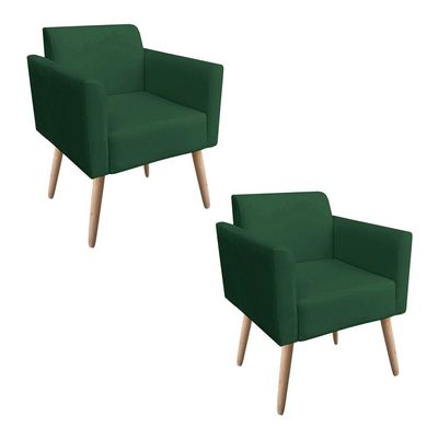 Kit 02 Poltronas Marisa Suede Pés Palito l Verde