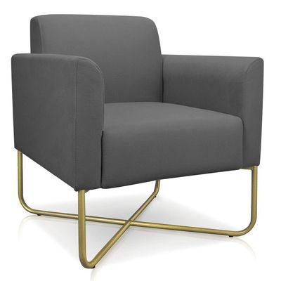 Poltrona Marisa Suede Base X Industrial Dourada Grafite