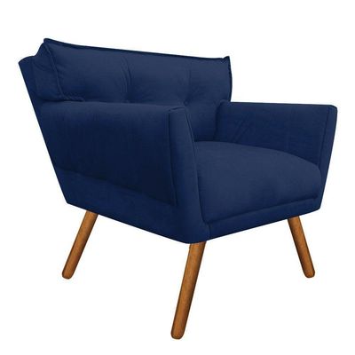 Kit 02 Poltronas Anitta Azul Marinho Pés Palito Castanho