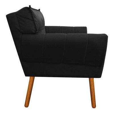 Kit 02 Poltronas Anitta Suede Preto Pés Palito Castanho