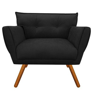 Kit 02 Poltronas Anitta Suede Preto Pés Palito Castanho