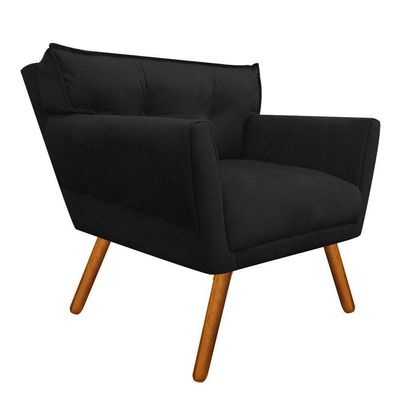 Kit 02 Poltronas Anitta Suede Preto Pés Palito Castanho