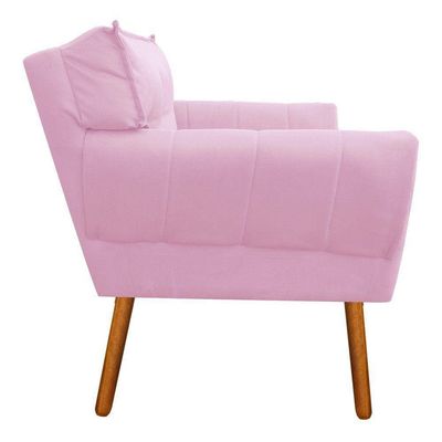 Poltrona Anitta Suede Rosa Bebê Com Strass Pés Castanho
