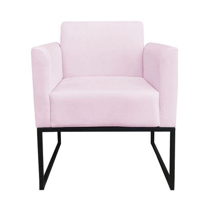 Poltrona Marisa Suede Base Metálica Preto rosa Bebê