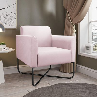 Poltrona Marisa Suede Base X Industrial Preta Rosa Bebê