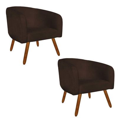 Kit 02 Poltronas Stella Suede Marrom Pés Palito Castanho