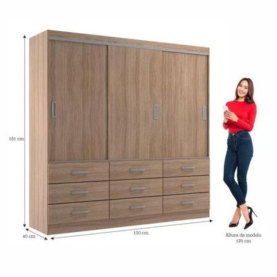 Guarda Roupa Casal Isabela 03 Portas 09 Gavetas