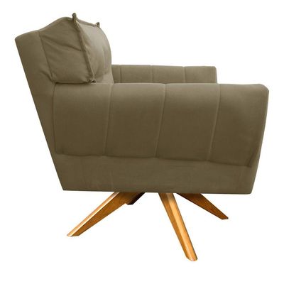 Poltrona Giratória Anitta Suede Base Madeira Marrom Rato