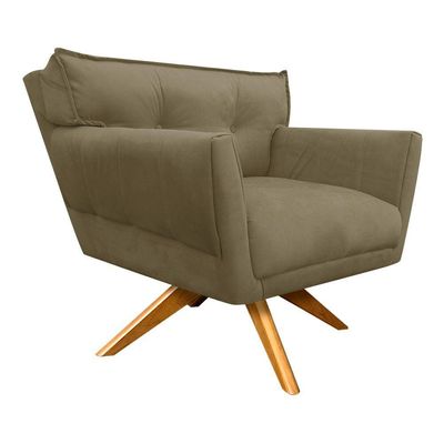 Poltrona Giratória Anitta Suede Base Madeira Marrom Rato