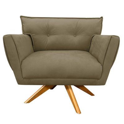 Poltrona Giratória Anitta Suede Base Madeira Marrom Rato