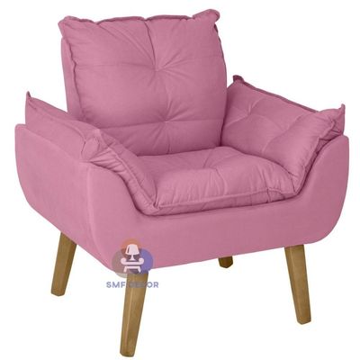 Poltrona e Puff Opala Suede Rose Smf Decor