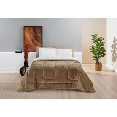 Coberdrom Sherpa E Flannel Everest Solteiro Manta Alta 150g 01 Peça - Caqui - qualidade superior