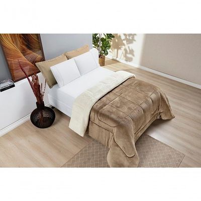Coberdrom Sherpa E Flannel Everest Solteiro Manta Alta 150g 01 Peça - Caqui - qualidade superior