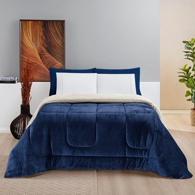 Coberdrom Sherpa E Flannel Everest Queen Manta Alta 150g 01 Peça - Marinho