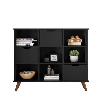 Conjunto Nicho Organizador Zuri 9 Espaços Retrô Preto + Kit 3 Gavetas Pretas