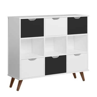 Conjunto Nicho Organizador Zuri 9 Espaços Retrô Branco + Kit 3 Gavetas Brancas + Kit 3 Gavetas Pretas