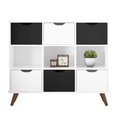 Conjunto Nicho Organizador Zuri 9 Espaços Retrô Branco + Kit 3 Gavetas Brancas + Kit 3 Gavetas Pretas