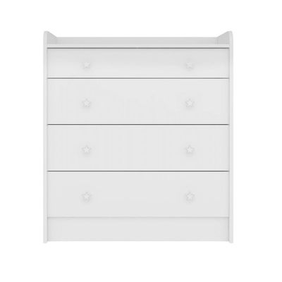 Conjunto Aurora Branco-branco: Cômoda Aurora 4 Gaveteiros + Guarda-roupa Aurora 2 Portas