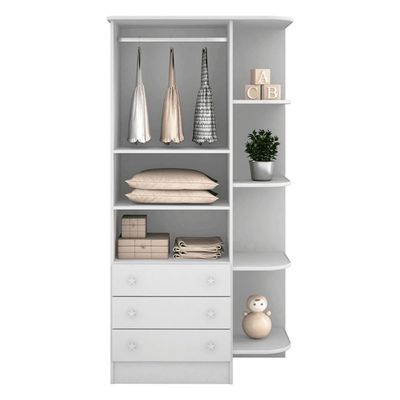 Conjunto Aurora Branco-branco: Cômoda Aurora 4 Gaveteiros + Guarda-roupa Aurora 2 Portas