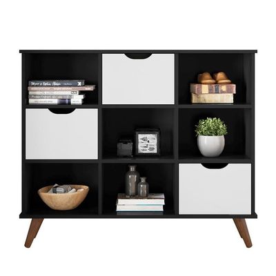 Conjunto Nicho Organizador Zuri 9 Espaços Retrô Preto + Kit 3 Gavetas Brancas