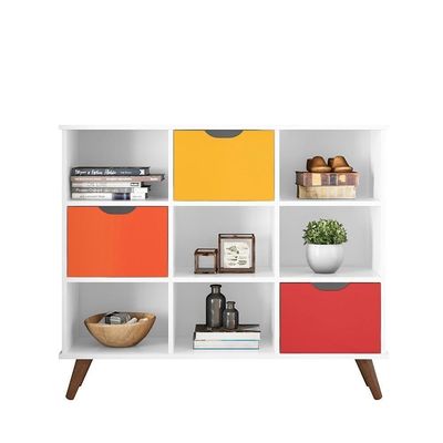 Conjunto Nicho Organizador Zuri 9 Espaços Retrô Branco + Kit 3 Gavetas Coloridas