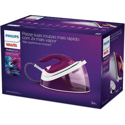 Ferro de Passar a Vapor Philips Walita PerfectCare Compact Essential com Tecnologia OptimalTEMP e Base SteamGlide 1800W Branco com Roxo / 220V