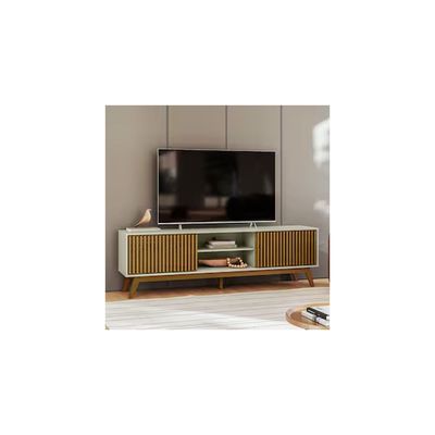 Rack Fox 180cm Ripado Para TV até 65 Polegadas Porta Deslizante 2 Portas 4 Nichos Olivar Móveis Off White