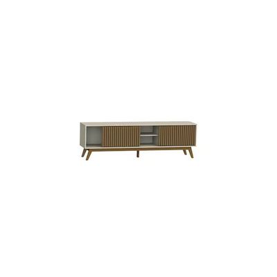 Rack Fox 180cm Ripado Para TV até 65 Polegadas Porta Deslizante 2 Portas 4 Nichos Olivar Móveis Off White