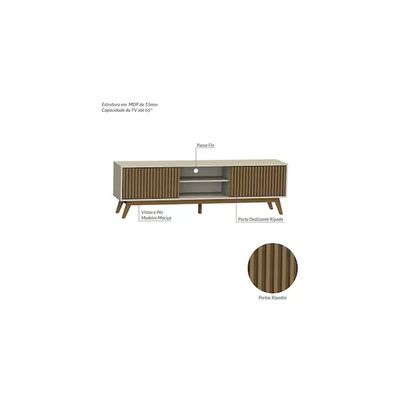 Rack Fox 180cm Ripado Para TV até 65 Polegadas Porta Deslizante 2 Portas 4 Nichos Olivar Móveis Off White