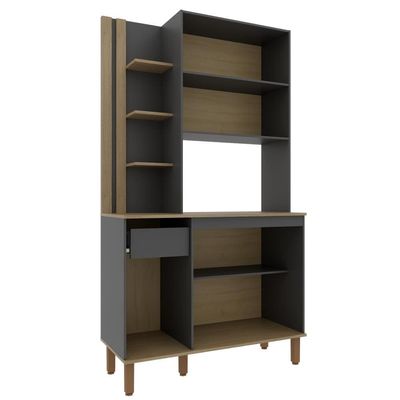 Cozinha Compacta Safira 108cm 5 Portas e 2 Prateleiras Bartira Grafite