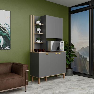 Cozinha Compacta Safira 108cm 5 Portas e 2 Prateleiras Bartira Grafite